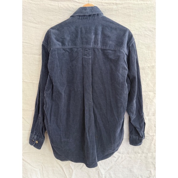 Woolrich Mens Navy Blue Wale Corduroy Button Down Shirt Rugged Medium - Picture 2 of 5